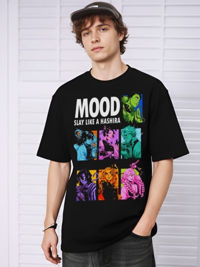 MOOD - Slay Like a Hashira : Demon Slayer Graphic Oversized Black T-Shirt/Tee