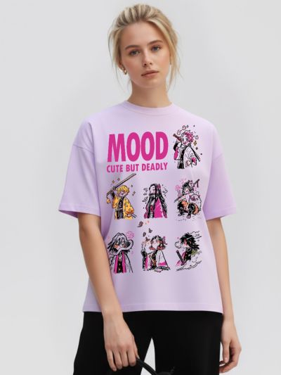 MOOD - Cute but deadly : Demon Slayer Graphic Oversized Black T-Shirt/Tee