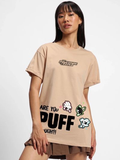 Powerpuff Graphic Oversized Beige T-Shirt/Tee