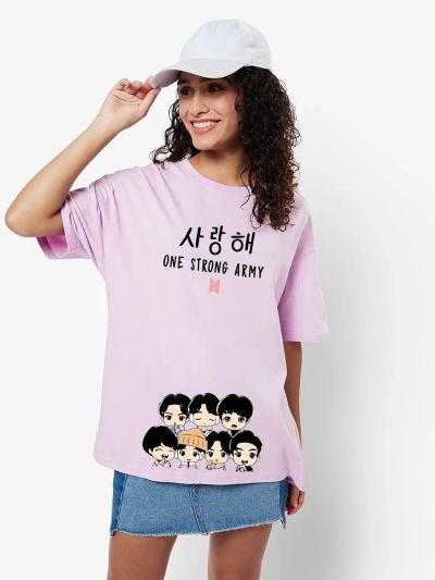 One Army Graphic Oversized Lavender T-Shirt/Tee
