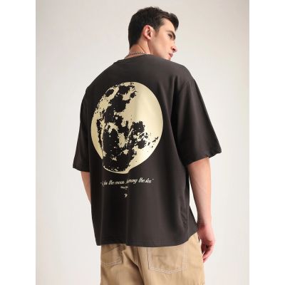 SELENOPHILE MOON Graphic Oversized Brown T-Shirt/Tee