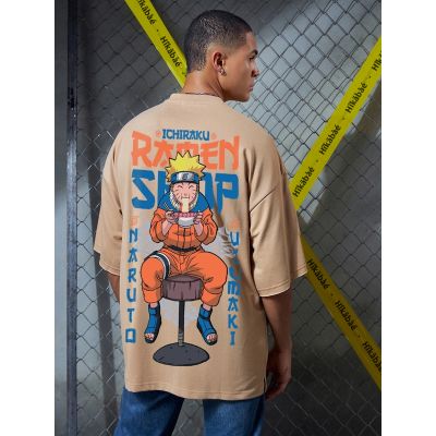 NARUTO RAMEN LOVER Graphic Oversized Beige T-Shirt/Tee