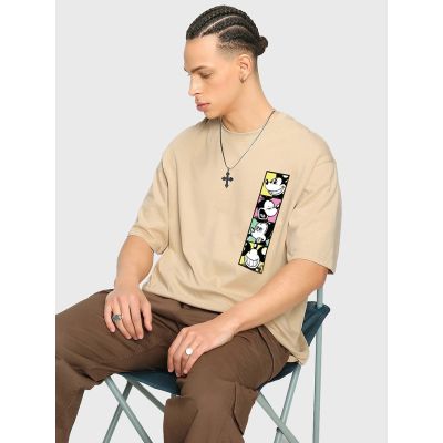 MICKEY FACES Graphic Oversized Beige T-Shirt/Tee