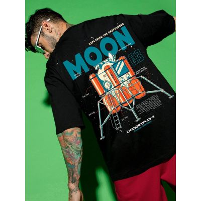 Chandrayaan-3 Looner Lander Graphic Oversized Black T-shirt