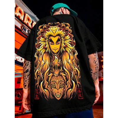 Rengoku & Akaza : Demon Slayer Graphic Oversized Black T-Shirt/Tee