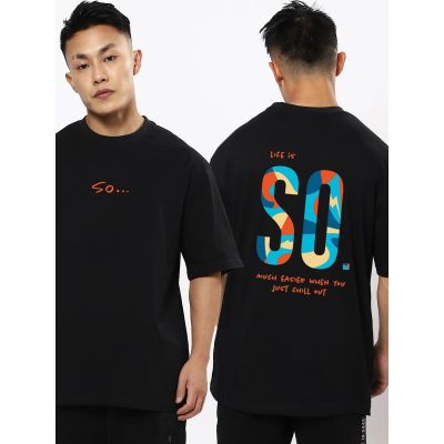 So Typography Oversized Black T-shirt