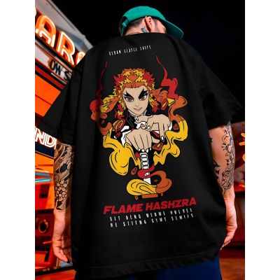 Flame Hashira - Kyojuro Rengoku : Demon Slayer Graphic Oversized Black T-Shirt/Tee