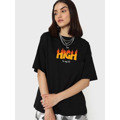 Too High Typography Oversized Black T-shirt
