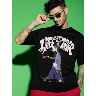 Life is a Trip Graphic Oversized Black T-shirt