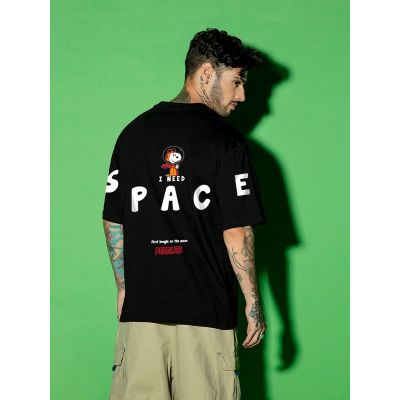 SPACE SNOOPY Graphic Oversized Black T-Shirt/Tee