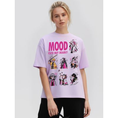 MOOD - Cute but deadly : Demon Slayer Graphic Oversized Black T-Shirt/Tee