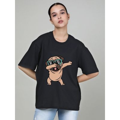 Dabbing Pug Graphic Oversized Black T-Shirt/Tee