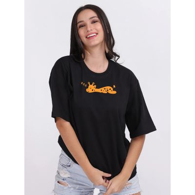 Giraffe Graphic Oversized Black T-Shirt/Tee
